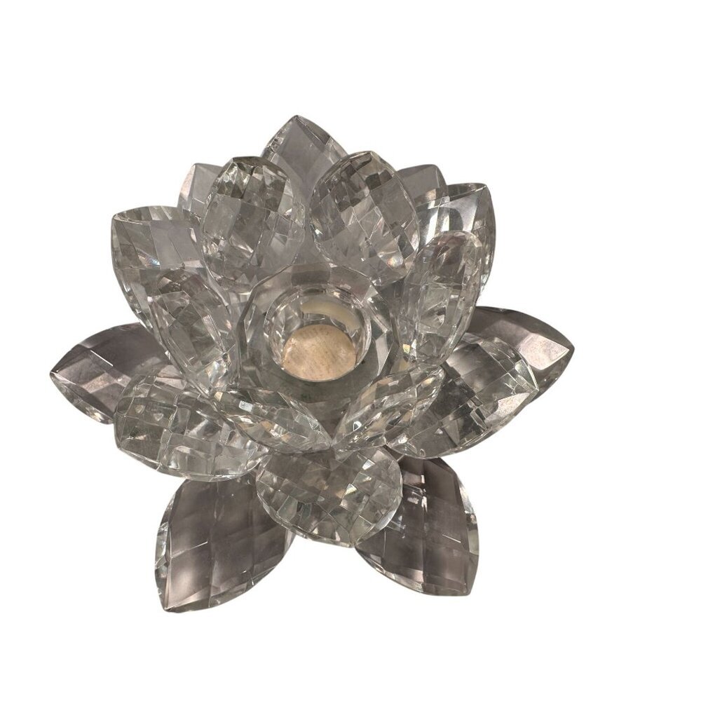 Shannon Crystal Candle Holder Lotus Flower Godinger Ireland Vintage Pair - Picture 7 of 16